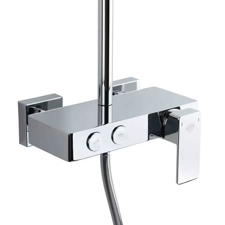 Tuš sustav SAT Chrome s jednoručnom miješalicom, policom, nadglavnim i ručnim tušem u izvedbi bijela/krom.