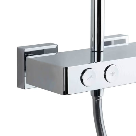 Tuš sustav SAT Chrome s jednoručnom miješalicom, policom, nadglavnim i ručnim tušem u izvedbi bijela/krom.