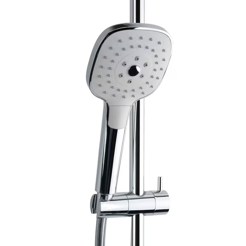 Tuš sustav SAT Chrome s jednoručnom miješalicom, policom, nadglavnim i ručnim tušem u izvedbi bijela/krom.