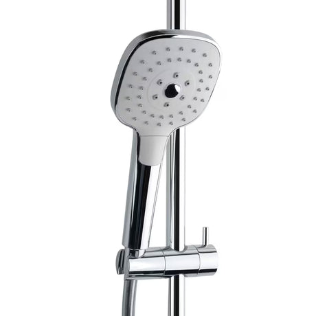 Tuš sustav SAT Chrome s jednoručnom miješalicom, policom, nadglavnim i ručnim tušem u izvedbi bijela/krom.