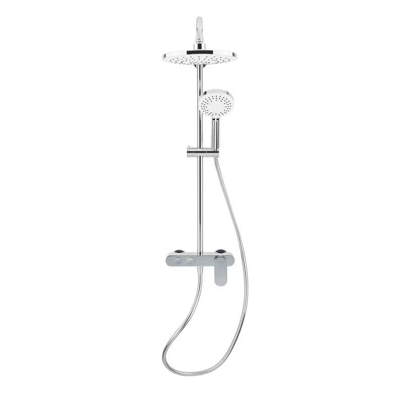 Tuš sustav SAT Chrome s jednoručnom miješalicom, policom te nadglavnim i ručnim tušem u izvedbi bijela/krom.