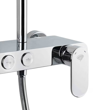 Tuš sustav SAT Chrome s jednoručnom miješalicom, policom te nadglavnim i ručnim tušem u izvedbi bijela/krom.