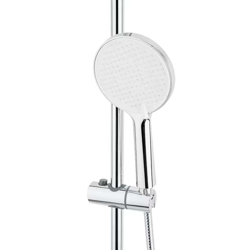 Tuš sustav SAT Chrome s termostatskom miješalicom, nadglavnim tušem 25 cm i ručnim tušem s tri vrste mlaza.