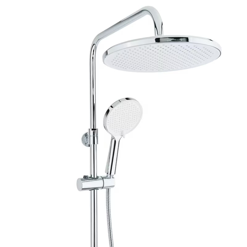 Tuš sustav SAT Chrome s termostatskom miješalicom, s nadglavnim tušem 25 cm i ručnim tušem s tri vrste mlaza.