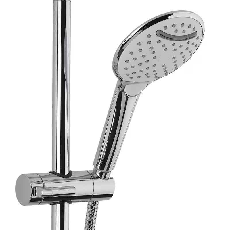 Tuš sustav SAT Chrome s termostatskom miješalicom, nadglavnim i ručnim tušem te staklenom policom u krom/bijeloj izvedbi.