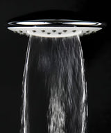 Tuš sustav SAT Chrome s termostatskom miješalicom, s nadglavnim i ručnim tušem te staklenom policom, u krom/bijeloj izvedbi.