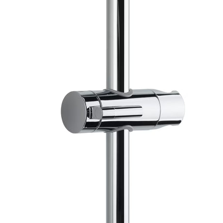 Tuš sustav SAT Chrome s termostatskom miješalicom, staklenom policom te nadglavnim i ručnim tušem u krom izvedbi.