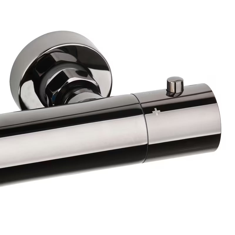 Tuš sustav SAT Dark s termostatskom miješalicom u izvedbi PVD Gun Metal s nadglavnim i ručnim tušem.