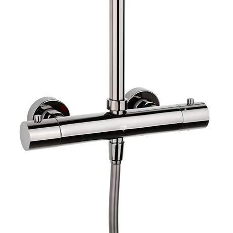 Tuš sustav SAT Dark s termostatskom miješalicom u izvedbi PVD Gun Metal s nadglavnim i ručnim tušem.