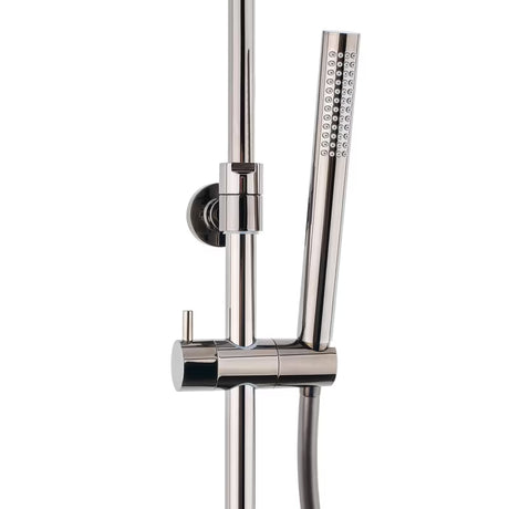 Tuš sustav SAT Dark s termostatskom miješalicom u izvedbi PVD Gun Metal s nadglavnim i ručnim tušem.