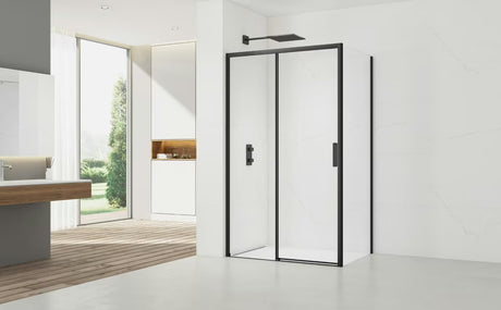 Pravokutna tuš kabina SAT Tex BB 140x90 cm s crnim profilima i prozirnim staklom