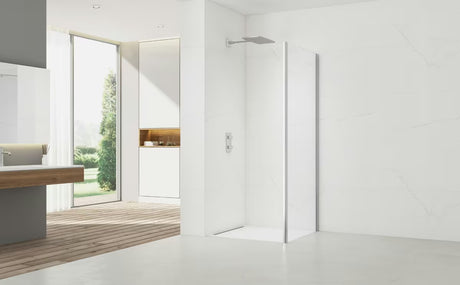 Tuš stranica za vrata  SAT Tex 90 cm u sjajnom kromu s prozirnim staklom i premazom Easy Clean.