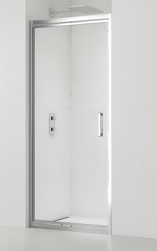 Tuš vrata SAT Tex-C 90 cm u sjajnom kromu s prozirnim sigurnosnim staklom i kliznim otvaranjem.