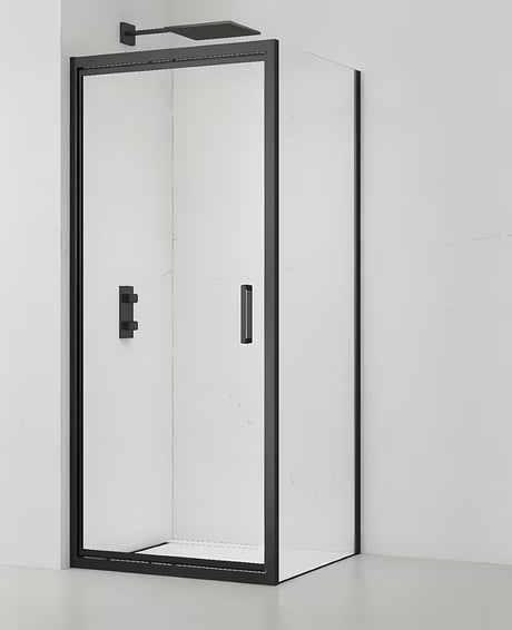 Kvadratna tuš kabina SAT Tex-C 90x90 cm s kliznim vratima, crnim profilima i prozirnim staklom