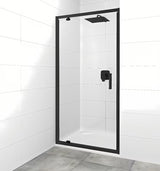 Pivotna tuš vrata SAT Tex 90 cm u crnoj izvedbi s prozirnim sigurnosnim staklom.