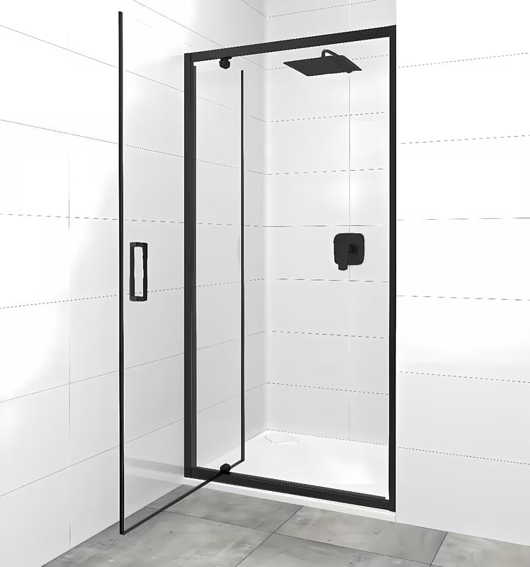 Pivotna tuš vrata SAT Tex 90 cm u crnoj izvedbi s prozirnim sigurnosnim staklom.