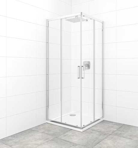 Kvadratna tuš kabina SAT Tex 80x80 cm s prozirnim staklom, kliznim vratima i profilima u sjajnom kromu.