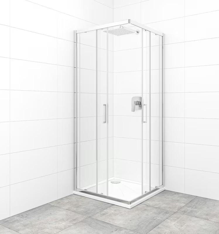 Kvadratna tuš kabina SAT Tex 80x80 cm s prozirnim staklom, kliznim vratima i profilima u sjajnom kromu.