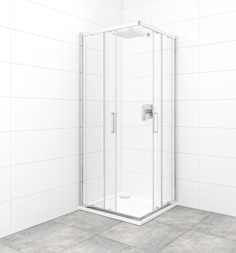 Kvadratna tuš kabina SAT Tex 80x80 cm s prozirnim staklom, kliznim vratima i profilima u sjajnom kromu.
