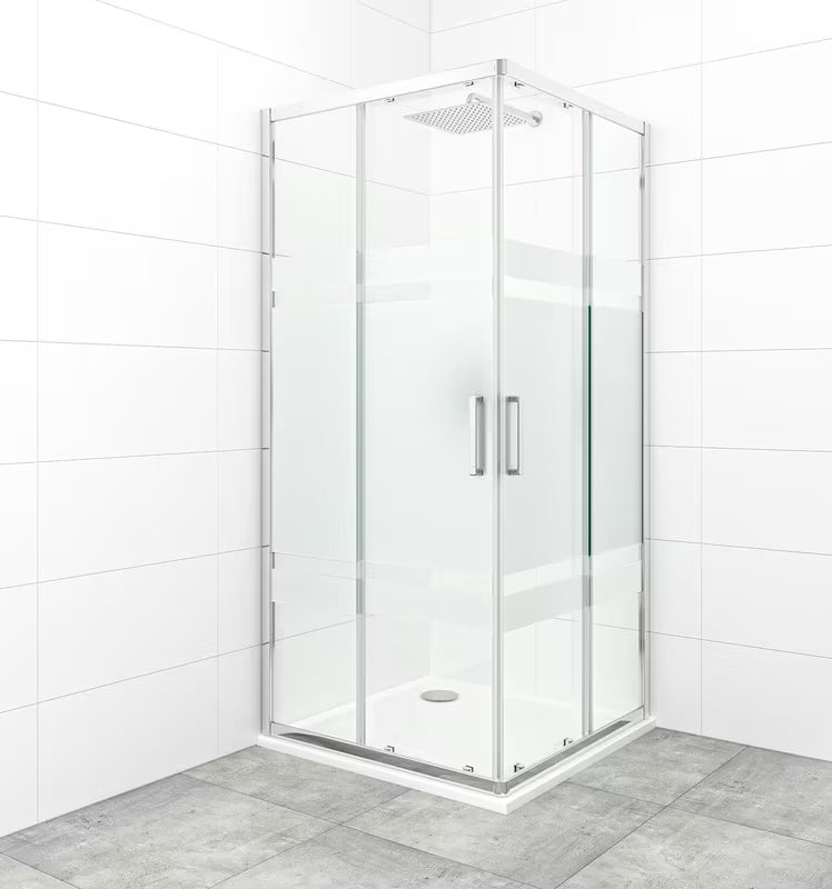 Kvadratna tuš kabina SAT Tex 90x90 cm u sjajnom kromu s prozirnim staklom i dekorom Stripe