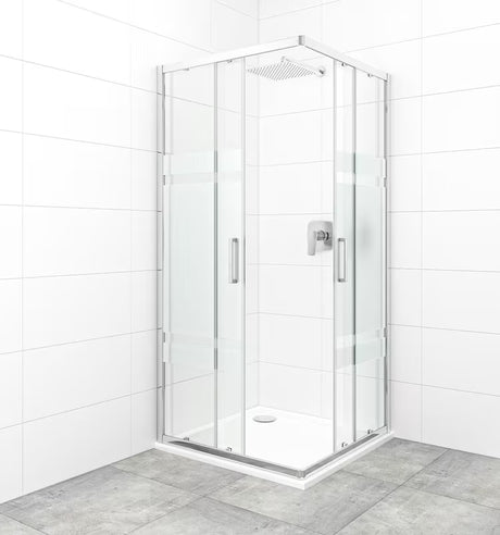 Kvadratna tuš kabina SAT Tex 90x90 cm u sjajnom kromu s prozirnim staklom i dekorom Stripe