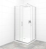 Kvadratna tuš kabina SAT Tex 90x90 cm s kliznim vratima, prozirnim staklom i sjajnim kromiranim profilima.