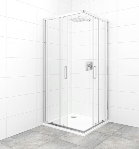 Kvadratna tuš kabina SAT Tex 90x90 cm s kliznim vratima, prozirnim staklom i sjajnim kromiranim profilima.