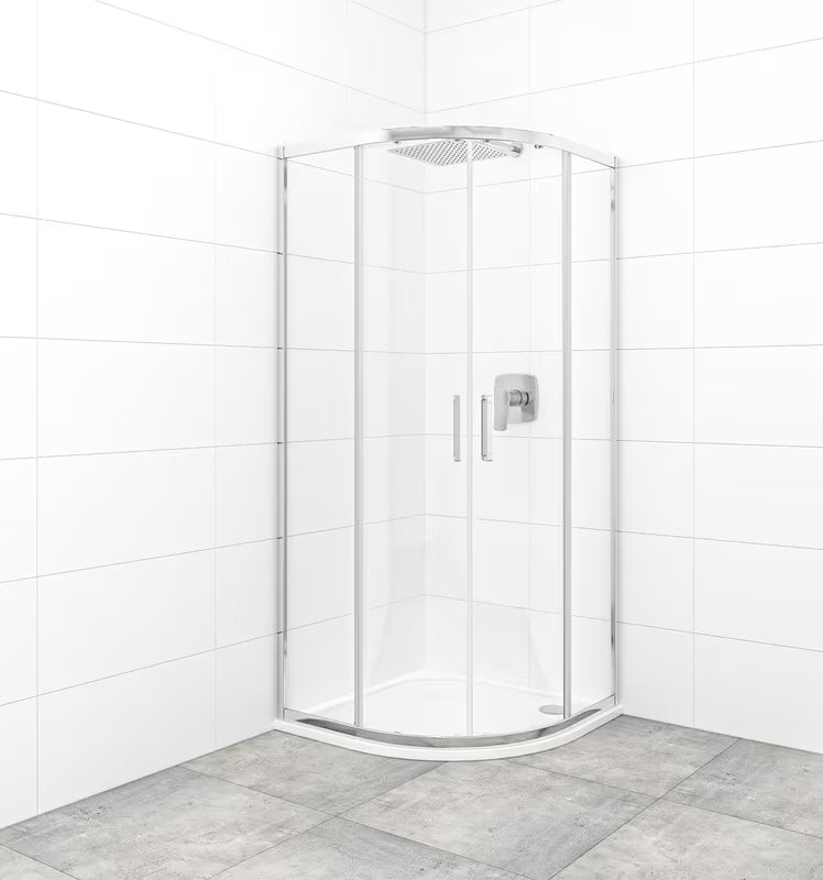 Polukružna tuš kabina SAT Tex 80x80 cm u sjajnom kromu s prozirnim staklom i kliznim otvaranjem.