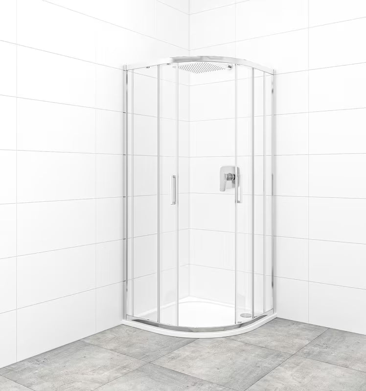 Polukružna tuš kabina SAT Tex 80x80 cm u sjajnom kromu s prozirnim staklom i kliznim otvaranjem.