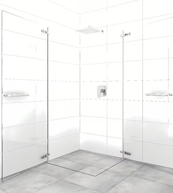 Kvadratna tuš kabina SAT Tgd New 100x100 cm u sjajnom kromu s prozirnim staklom i bezokvirnom konstrukcijom.