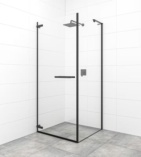 Zaokretna tuš vrata SAT TGD New 90 cm s crnim mat profilima i prozirnim staklom