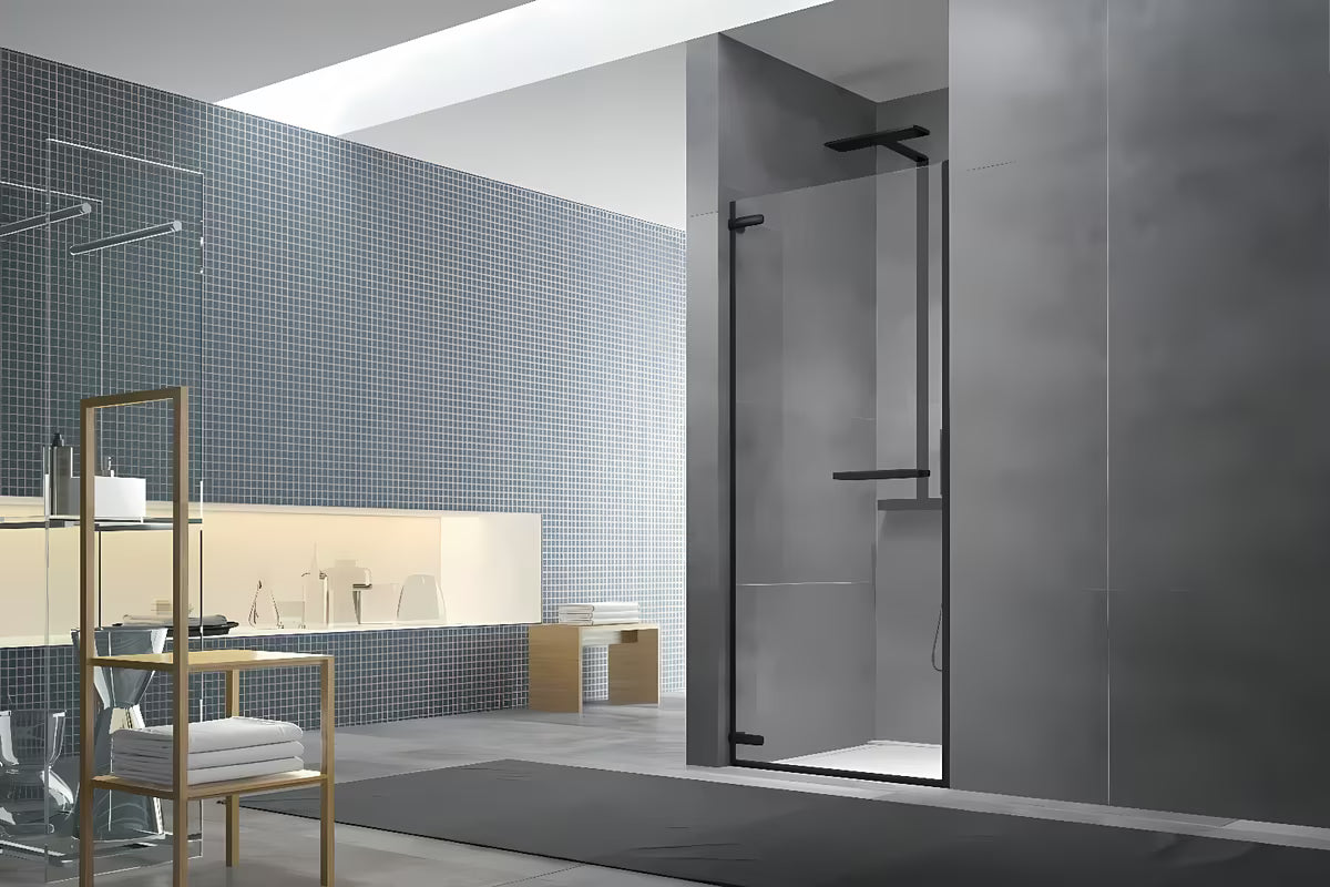 Bezokvirni tuš vrata SAT TGD New 80 cm u mat crnoj boji s prozirnim staklom i Easyclean obradom.