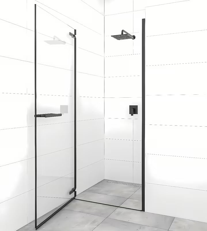 Bezokvirni tuš vrata SAT TGD New 80 cm u mat crnoj boji s prozirnim staklom i Easyclean obradom.