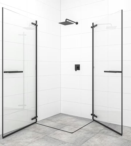 Zaokretna tuš vrata SAT Tgd New 80 cm u mat crnoj boji s prozirnim staklom i Easyclean obradom.