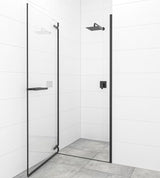 Zaokretna tuš vrata SAT TGD New 90 cm s crnim mat profilima i prozirnim staklom