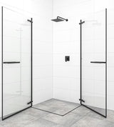 Zaokretna tuš vrata SAT TGD New 90 cm s crnim mat profilima i prozirnim staklom