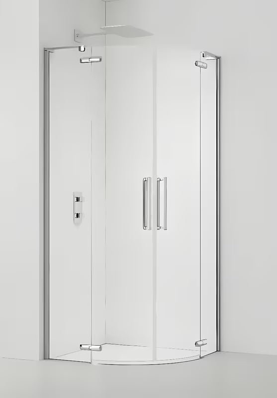 Polukružna tuš kabina SAT TGD New 90x90 cm u krom izvedbi s prozirnim staklom i vratima na šarke