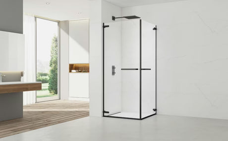 Pravokutni bezokvirni tuš kabina SAT TGD New 100x90 cm u mat crnoj boji s prozirnim staklom.