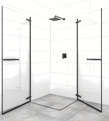 Pravokutni bezokvirni tuš kabina SAT Tgd New 90x80 cm u mat crnoj boji s prozirnim staklom.