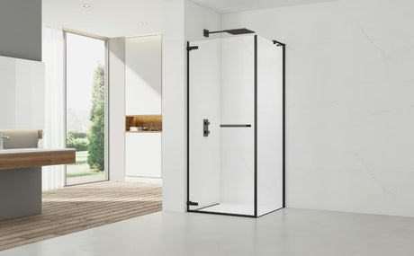 Pravokutna tuš kabina SAT TGD New 90x80 cm u mat crnoj boji s prozirnim staklom.