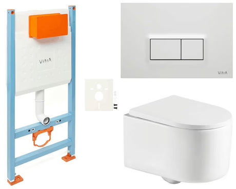 Viseći WC set SAT Tornado s vrtložnim ispiranjem, modulom V-Fix i bijelom sjajnom tipkom za ispiranje