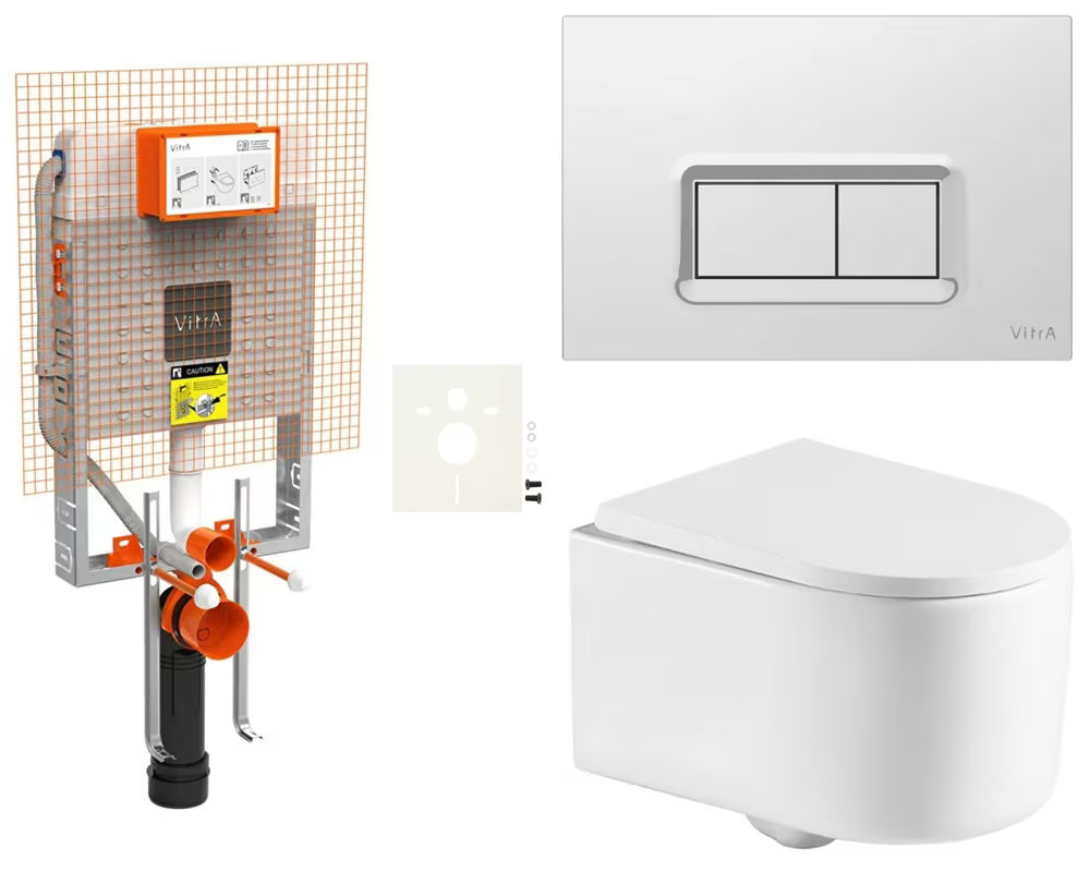 Viseći WC set SAT Tornado za ugradnju u zid sa skrivenim vodokotlićem i tipkom za ispiranje u sjajnom kromu