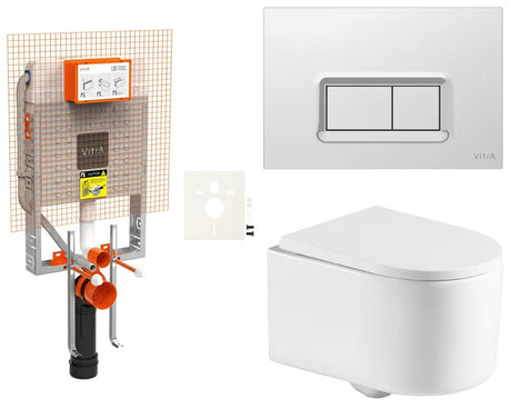 Viseći WC set SAT Tornado za ugradnju u zid sa skrivenim vodokotlićem i tipkom za ispiranje u sjajnom kromu