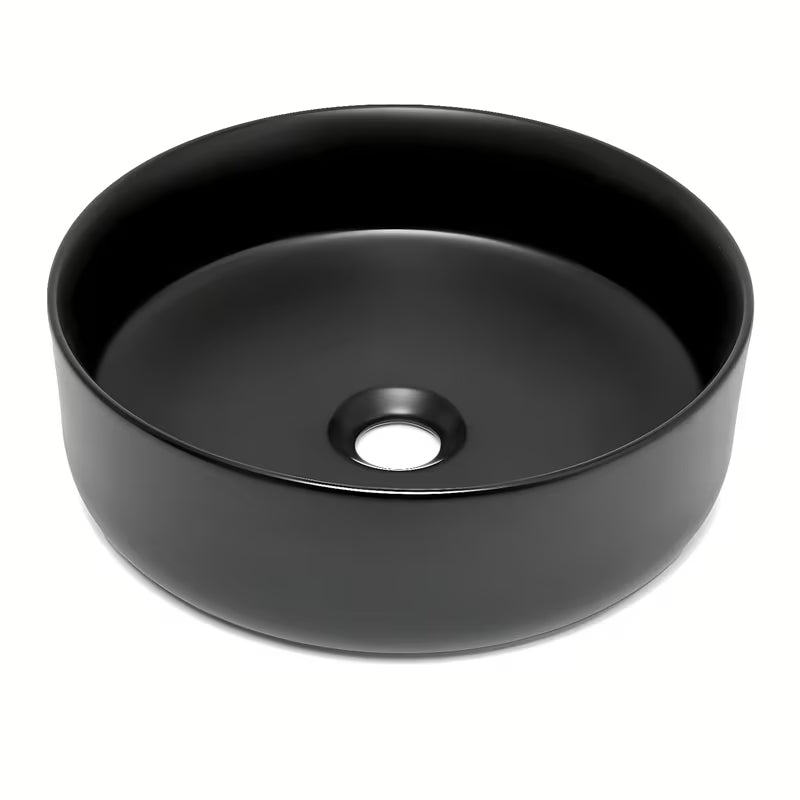 Okrugli umivaonik na ploču SAT Mood u mat crnoj boji, bez otvora za miješalicu i bez preljeva.