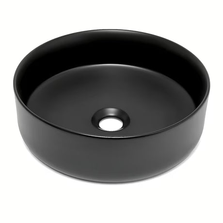 Okrugli umivaonik na ploču SAT Mood u mat crnoj boji, bez otvora za miješalicu i bez preljeva.