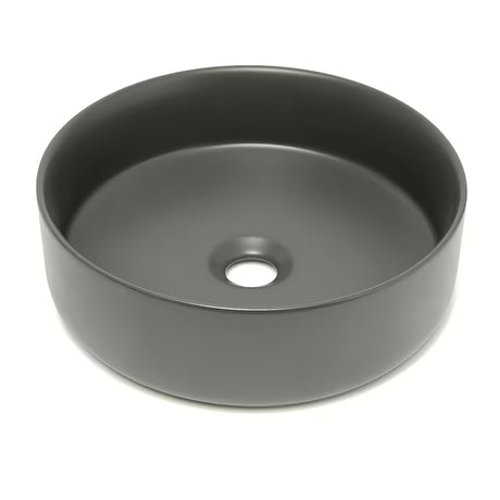 Okrugli umivaonik na ploču SAT Mood u tamnosivoj mat obradi, dimenzija 36x36x12 cm.