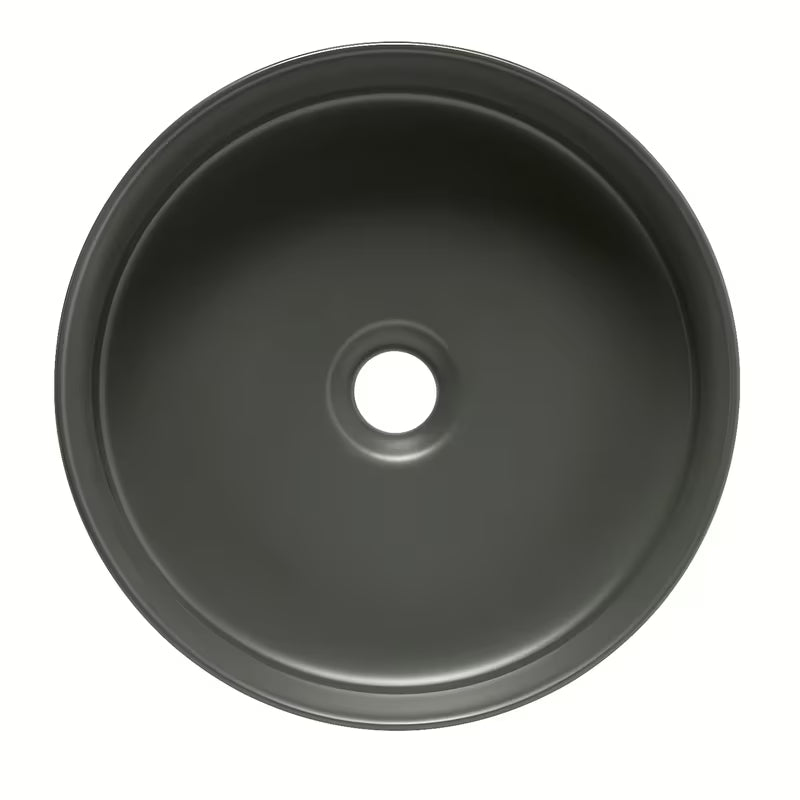Okrugli umivaonik na ploču SAT Mood u tamnosivoj mat obradi, dimenzija 36x36x12 cm.