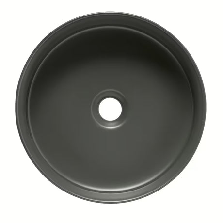 Okrugli umivaonik na ploču SAT Mood u tamnosivoj mat obradi, dimenzija 36x36x12 cm.
