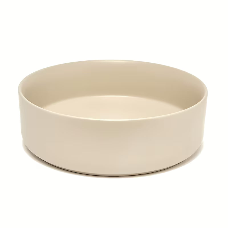 Okrugli umivaonik na ploču SAT Mood u mat bež boji bez otvora za miješalicu i bez preljeva.