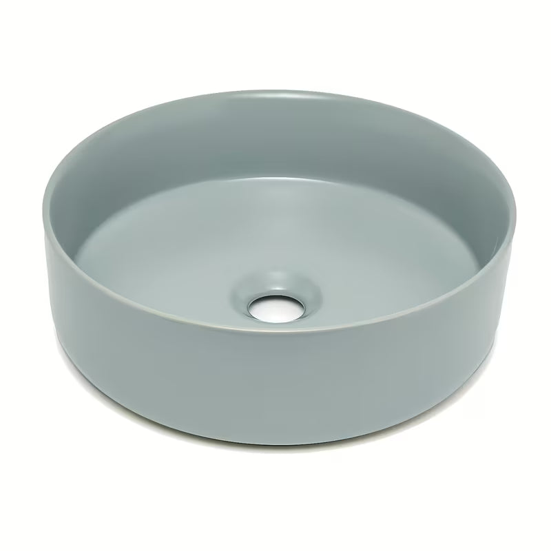 Okrugli umivaonik na ploču SAT Mood u mat sivoj boji, bez otvora za miješalicu i bez preljeva.